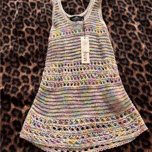 MinkPink rainbow crochet festival top